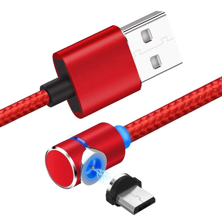 90 Graus L Tipo Micro USB LED Cabo De Carregamento Magnético Cabo Trançado De Nylon 1 M - Vermelho-1
