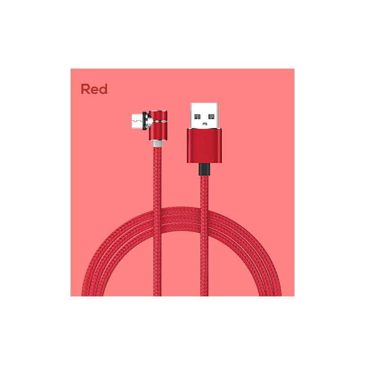 90 Graus L Tipo Micro USB LED Cabo De Carregamento Magnético Cabo Trançado De Nylon 1 M - Vermelho-2