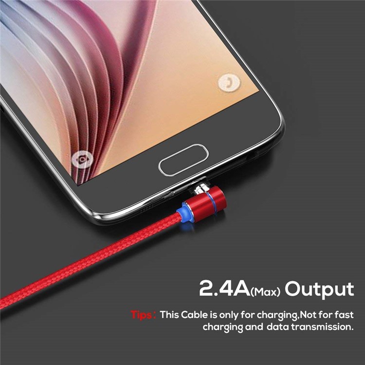 90 Graus L Tipo Micro USB LED Cabo De Carregamento Magnético Cabo Trançado De Nylon 1 M - Vermelho-3