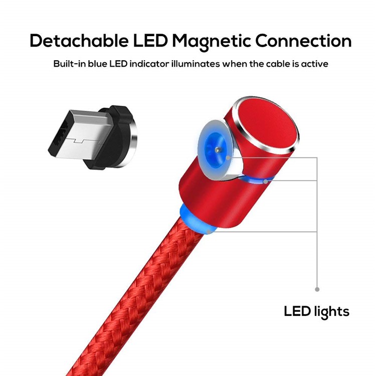 90 Graus L Tipo Micro USB LED Cabo De Carregamento Magnético Cabo Trançado De Nylon 1 M - Vermelho-4