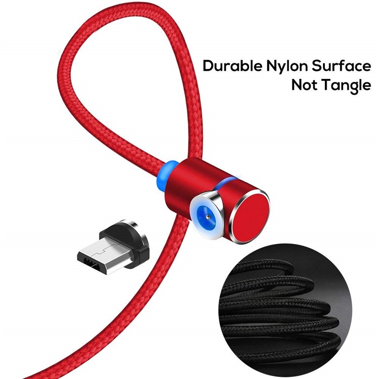 90 Graus L Tipo Micro USB LED Cabo De Carregamento Magnético Cabo Trançado De Nylon 1 M - Vermelho-6