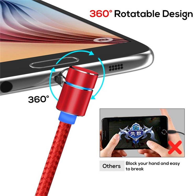 90 Graus L Tipo Micro USB LED Cabo De Carregamento Magnético Cabo Trançado De Nylon 1 M - Vermelho-7