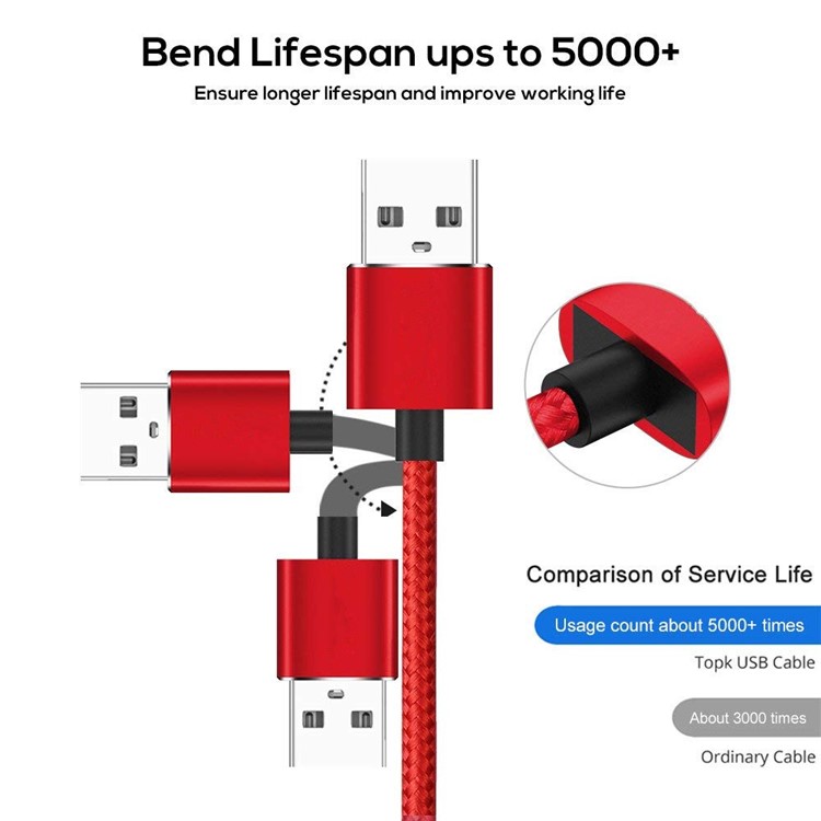 90 Graus L Tipo Micro USB LED Cabo De Carregamento Magnético Cabo Trançado De Nylon 1 M - Vermelho-9