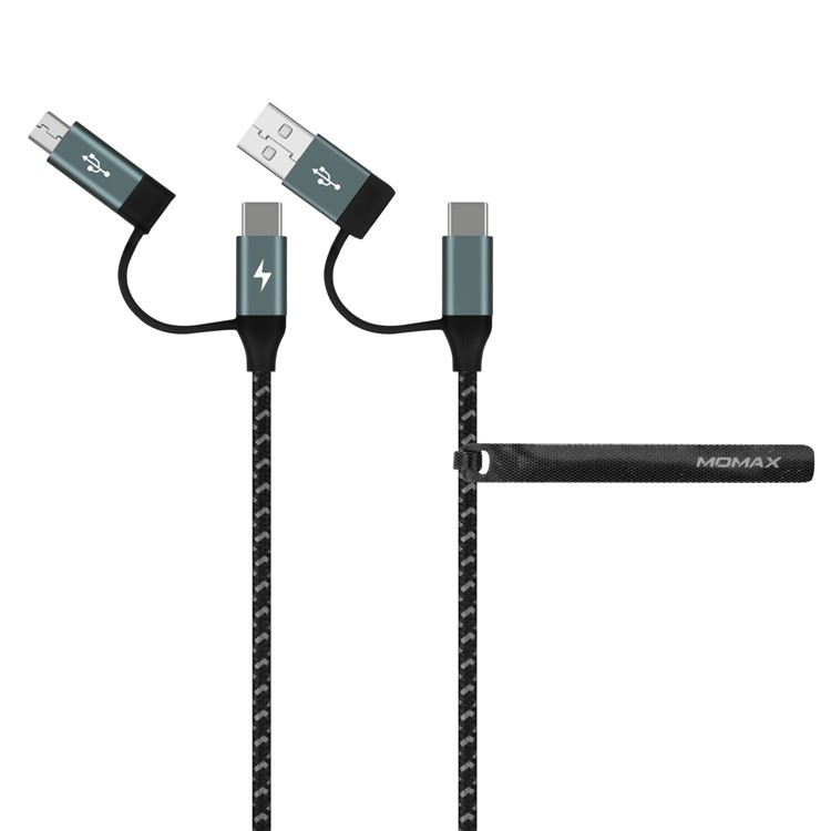 MOMAX 4-in-1 Type-C to Micro USB & Type-C to USB A Charging and Data Sync Nylon Braided Cable-2