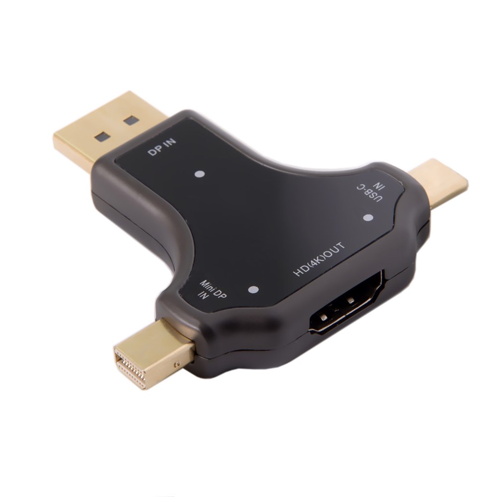 CY UC-097 USB-C & Displayport & Mini DP 3-in-1 to HDMI Female Adapter-1