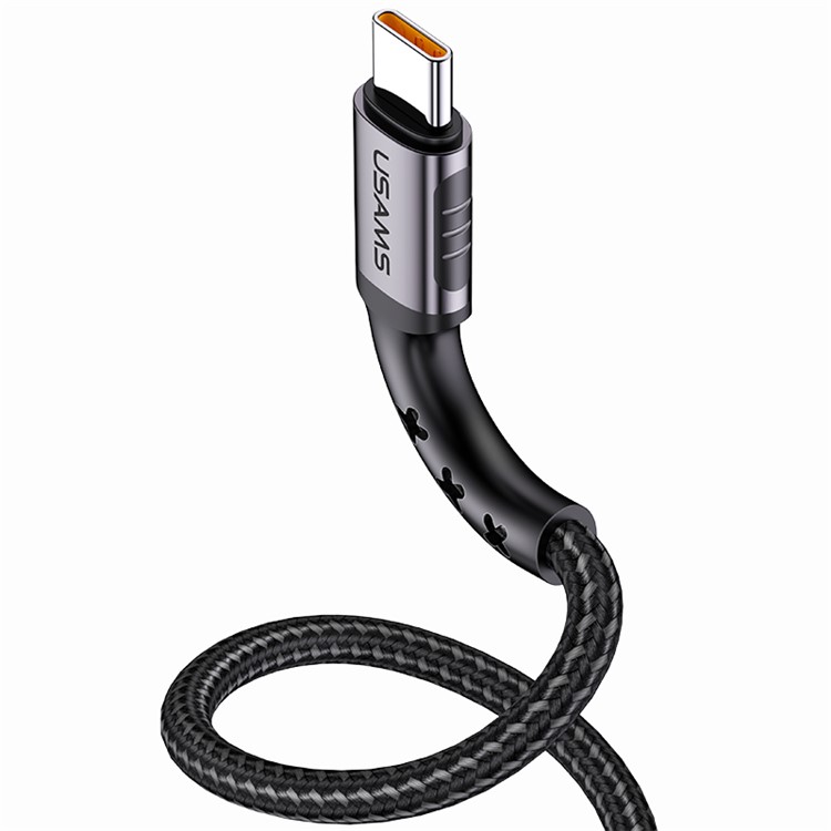 USAMS US-SJ289 U24 5A Round Shaped Nylon Braided Type-C Data Sync Charging Cable - Black-2