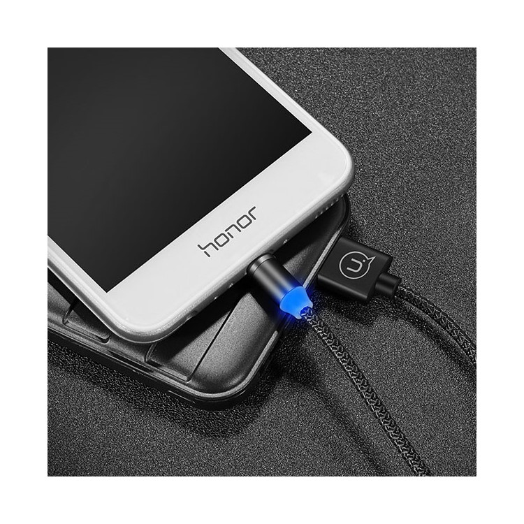 USAMS 1m US-SJ293 Magnetic Micro USB Woven Charging Cord for Samsung Sony Huawei - Black-2