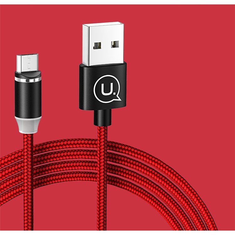 USAMS 1m US-SJ293 Magnetic Micro USB Woven Charging Cable for Samsung Sony Huawei - Red-1