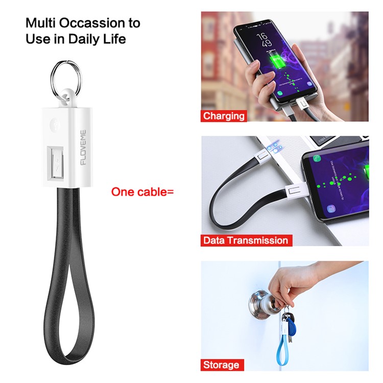 Floveme Tragbare Keychain-typ-c-daten & Ladungskabel Für Xiaomi Samsung Usw. - Schwarz