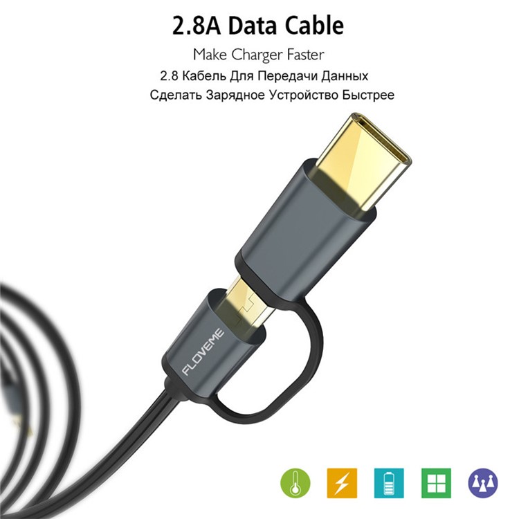 FLOVEME YXF55501 Câble De Recharge Sync Données 2 En 1 Micro USB Type 1 Type QC3.0-8