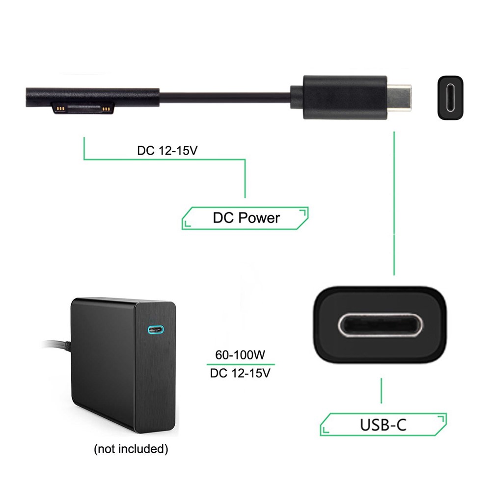 USB 3.1 Type C USB-C DC 12-15V to Surface Pro3 Pro4 Pro5 Pro6 Book Charge Cable-10