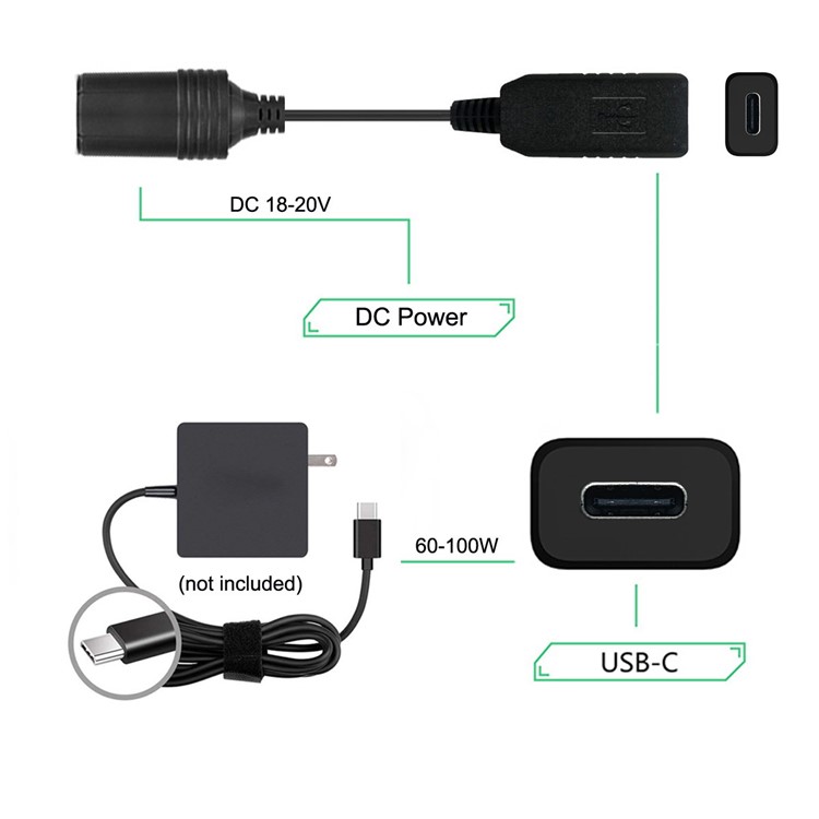 CY USB 3.1 Type C USB-C to Cigarette Lighter Plug Receptacle Cable 20V 100W-12