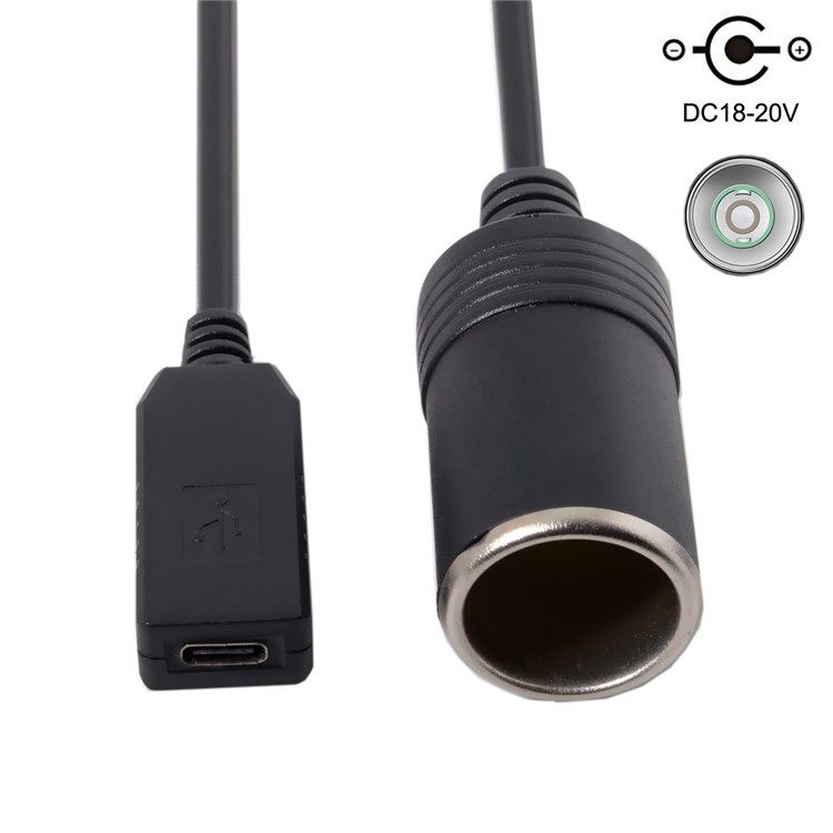 CY USB 3.1 Type C USB-C to Cigarette Lighter Plug Receptacle Cable 20V 100W-5