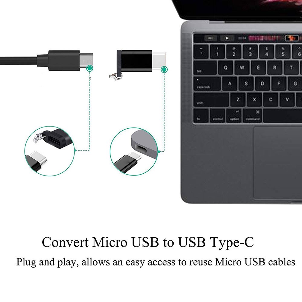 Mini Micro USB Female to Type-C Male OTG Charging Sync Converter with Anti-lost Strap-3