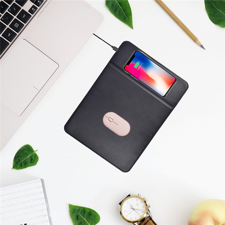 Desktop Wireless PU Leather Mouse Pad Charger Anti-slip Quick-charging Mat (NOT Support FOD Function) - Black-10