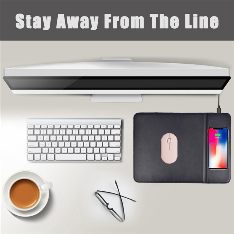 Desktop Wireless PU Leather Mouse Pad Charger Anti-slip Quick-charging Mat (NOT Support FOD Function) - Black-11