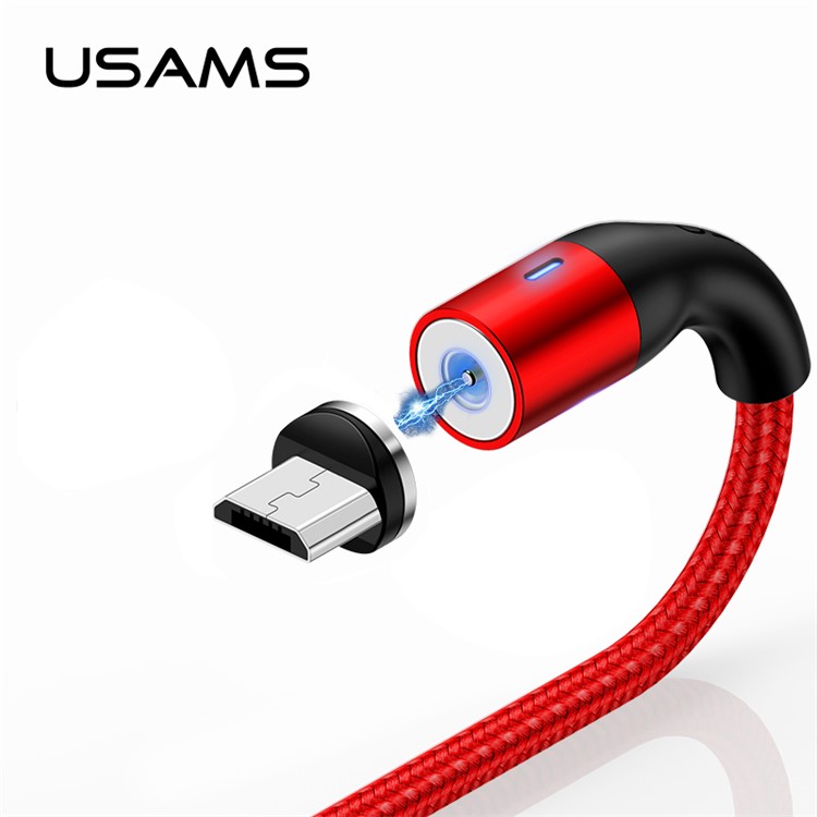 USAMS U29 2m Magnetic Adsorption Micro USB Charging Cord with LED indicator 2.4A - Red-1