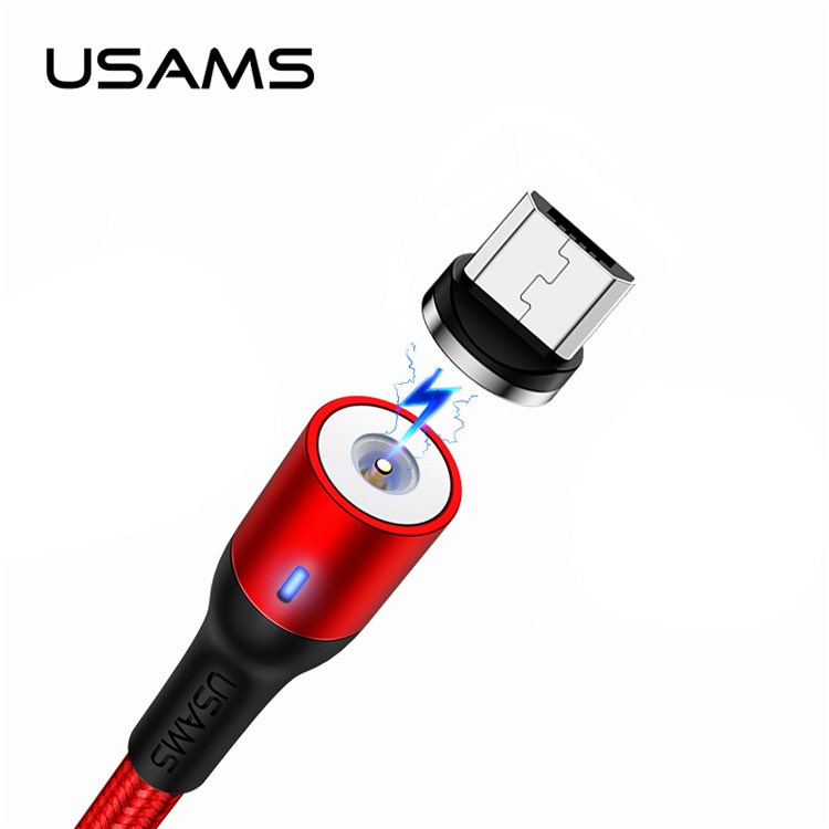 USAMS U29 2m Magnetic Adsorption Micro USB Charging Cord with LED indicator 2.4A - Red-2