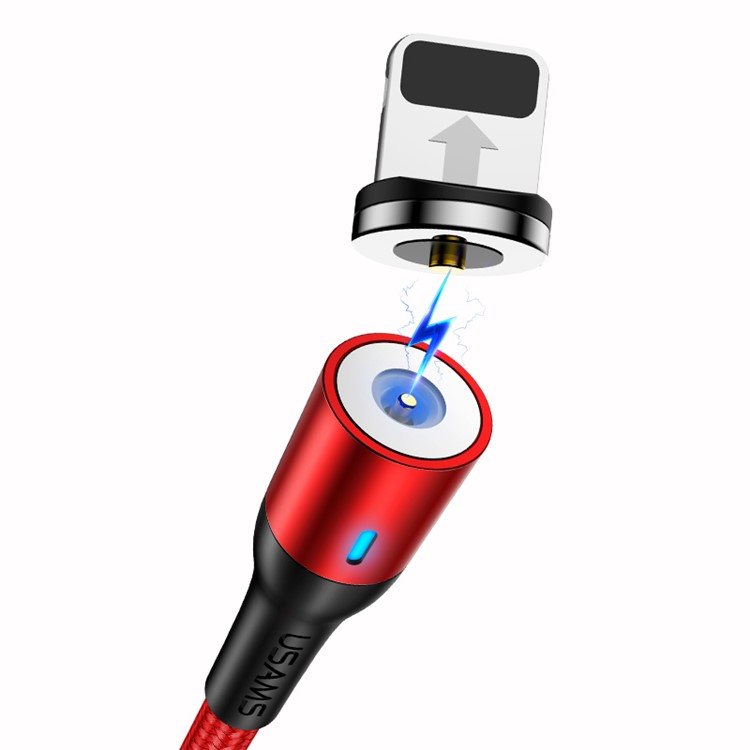 USAMS U29 1m Magnetic Lightning 8pin USB Charging Cable with LED indicator 2.4A - Red-5