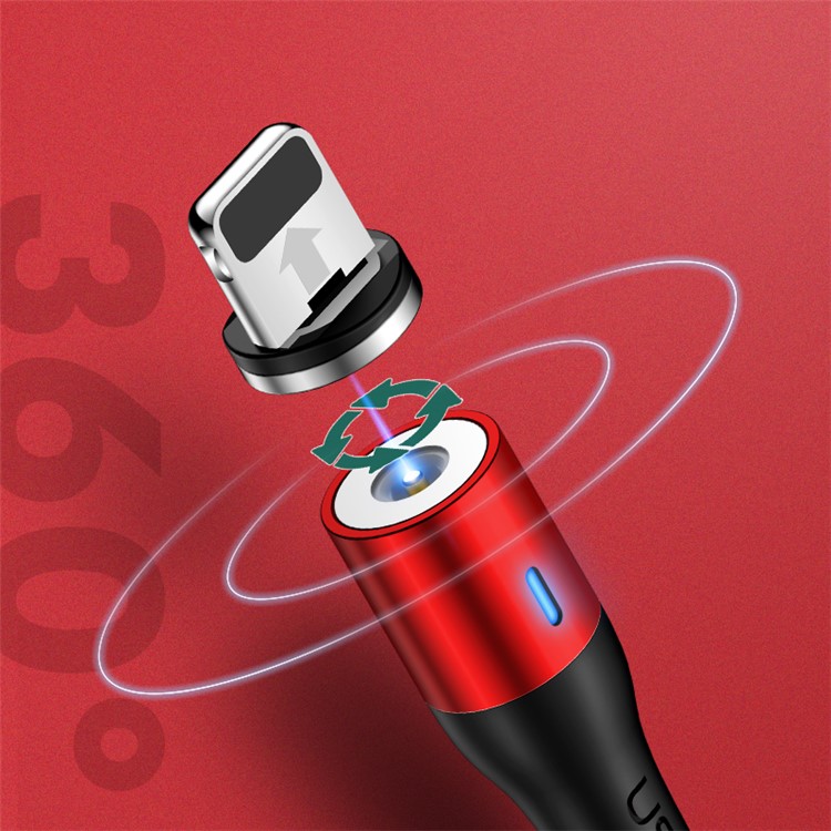 USAMS U29 1m Magnetic Lightning 8pin USB Charging Cable with LED indicator 2.4A - Red-6