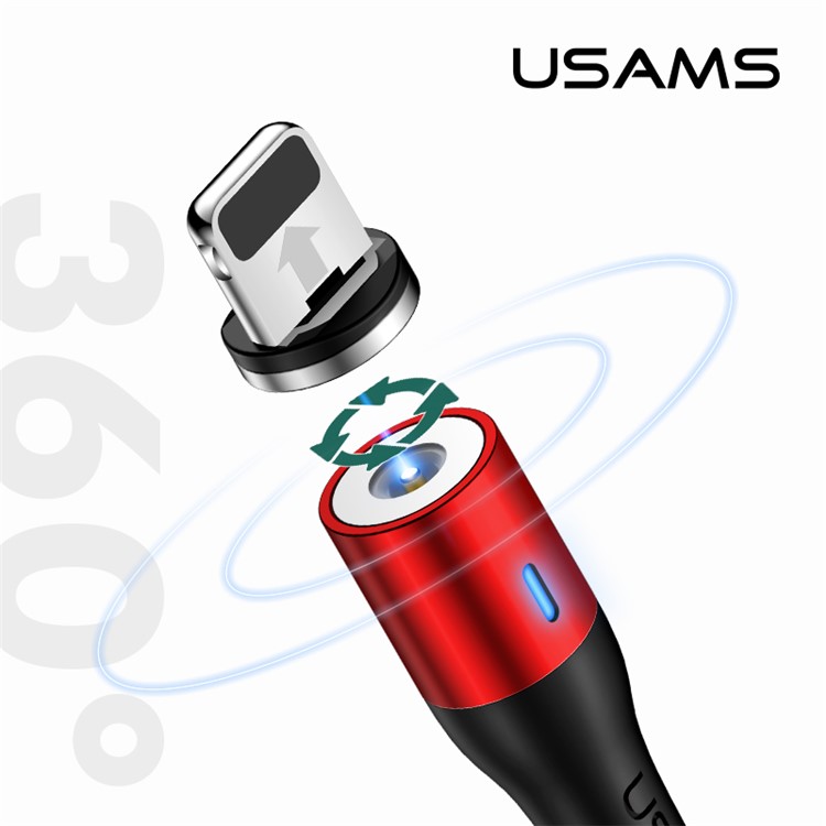 USAMS U29 1m Magnetic Lightning 8pin USB Charging Cable with LED indicator 2.4A - Red-7