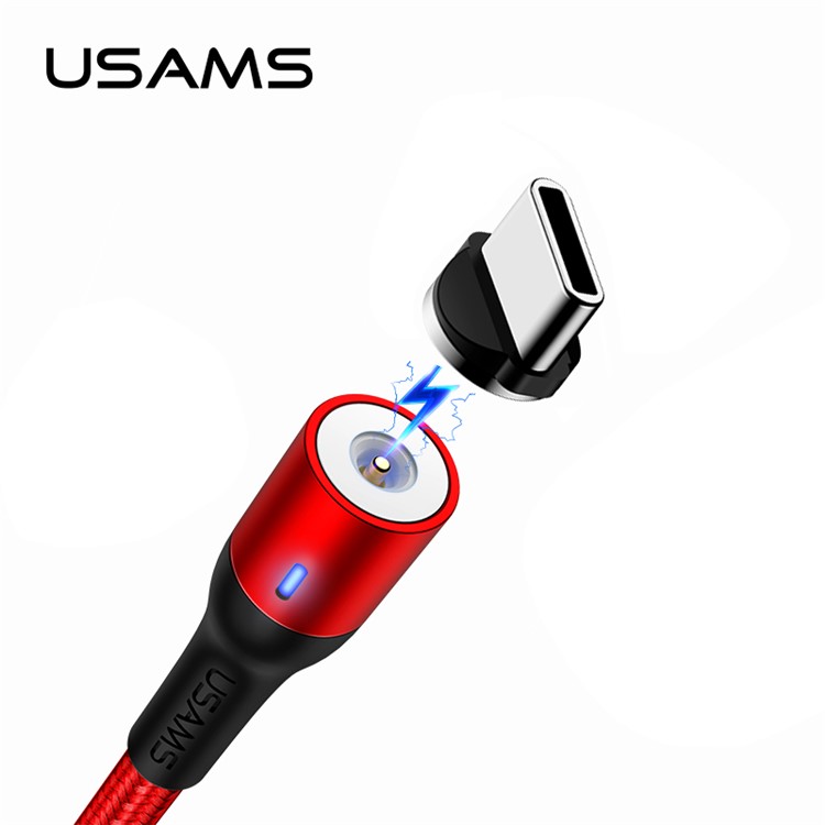 USAMS U29 2m Magnetic Type-C Charging Cable Cord with LED indicator 2.4A - Red-2