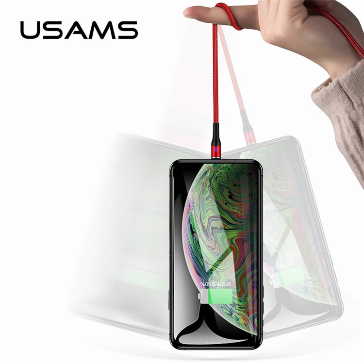 USAMS U29 2m Magnetic Type-C Charging Cable Cord with LED indicator 2.4A - Red-4