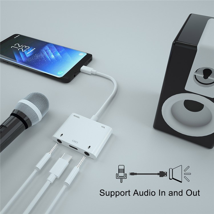 Type-C External USB Sound Card Audio Adapter USB-C Adapter Online Broadcast (Not support call) - White-4