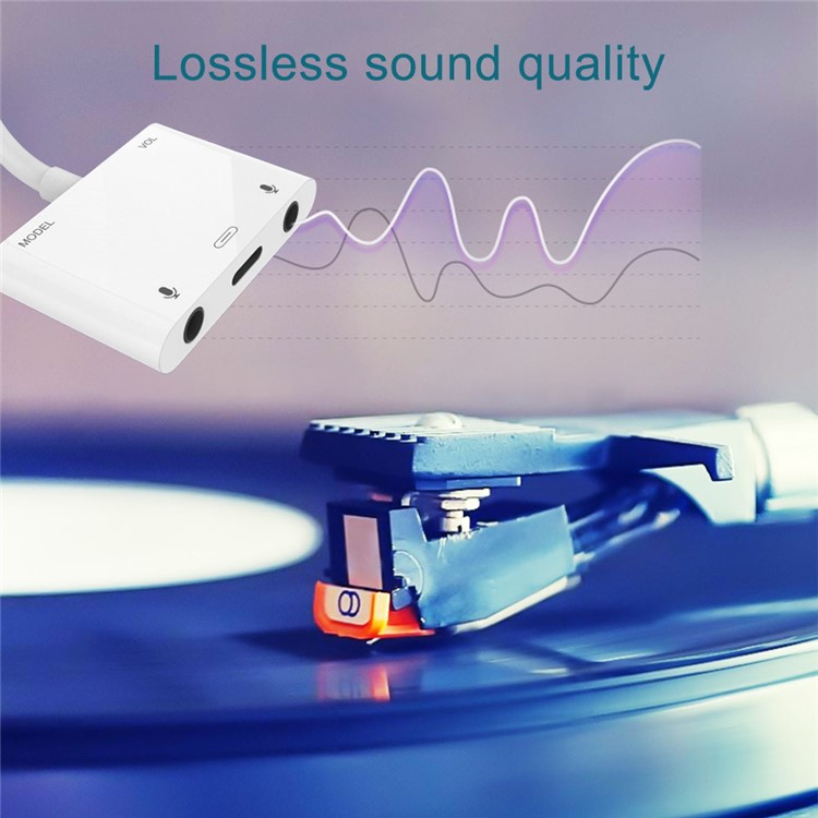 Type-C External USB Sound Card Audio Adapter USB-C Adapter Online Broadcast (Not support call) - White-8