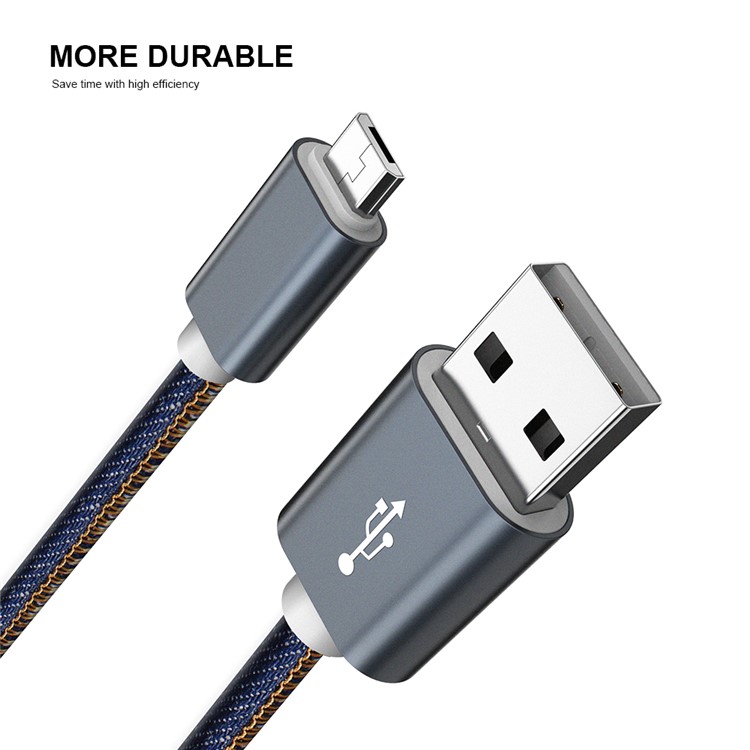 FLOVEME Jeans Cloth Coated Micro USB Charging Cable for Samsung Huawei Xiaomi - Blue-4