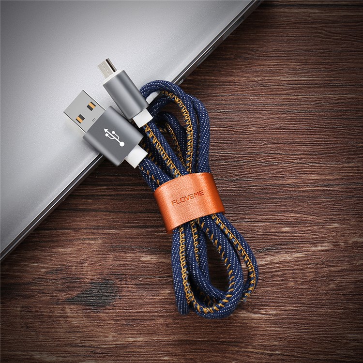 FLOVEME Jeans Cloth Coated Micro USB Charging Cable for Samsung Huawei Xiaomi - Blue-7