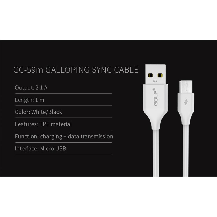 GOLF GC-59M Galloping Micro USB Charging Data Sync Cable 1m - White-4