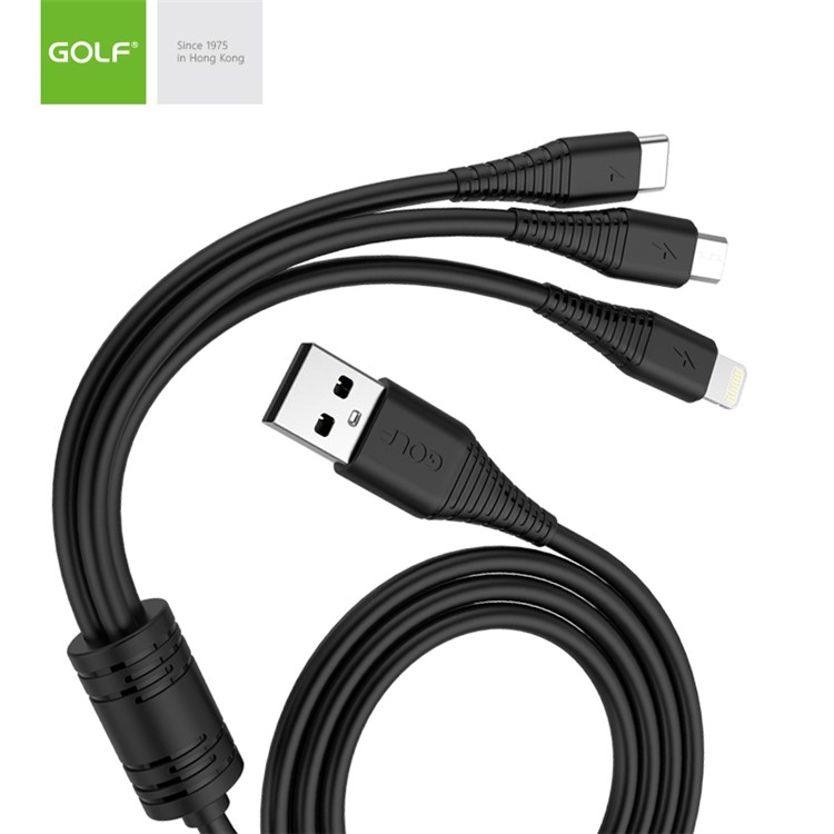 GOLF GC-65 100cm Type-C/Android/iOS 3 in 1 USB Charging Cable for Smartphone - Black-2