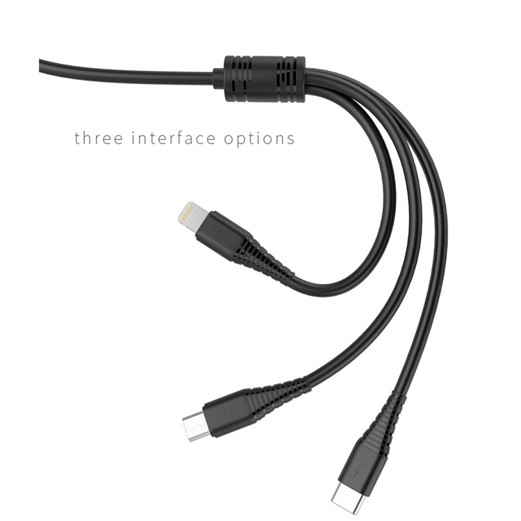 GOLF GC-65 100cm Type-C/Android/iOS 3 in 1 USB Charging Cable for Smartphone - Black-3