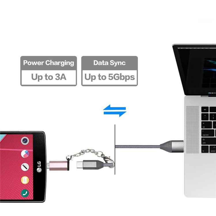 XQ-A002 Type-C to Micro USB Charging Data Sync Adapter with Anti-lost Hook - Rose Gold-2