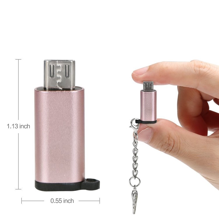 XQ-A002 Type-C to Micro USB Charging Data Sync Adapter with Anti-lost Hook - Rose Gold-3