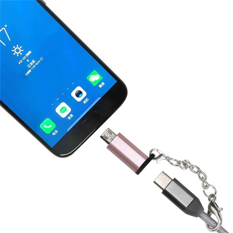 XQ-A002 Type-C to Micro USB Charging Data Sync Adapter with Anti-lost Hook - Rose Gold-4