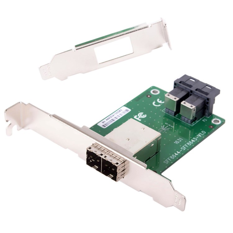 Dual Ports Mini SAS HD SFF-8644 to Internal SAS HD SFF-8643 PCBA Female Adapter with Low Profile Bracket-10