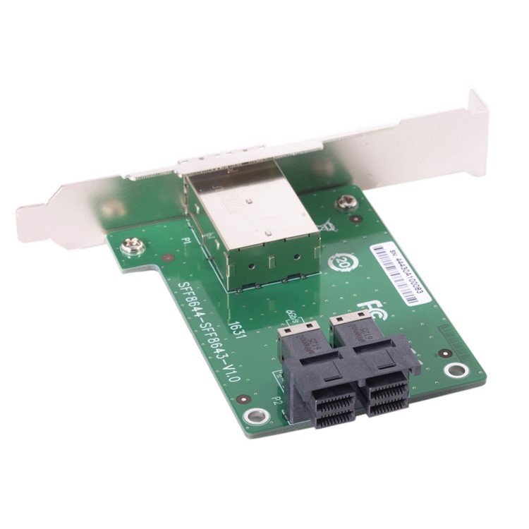 Dual Ports Mini SAS HD SFF-8644 to Internal SAS HD SFF-8643 PCBA Female Adapter with Low Profile Bracket-11