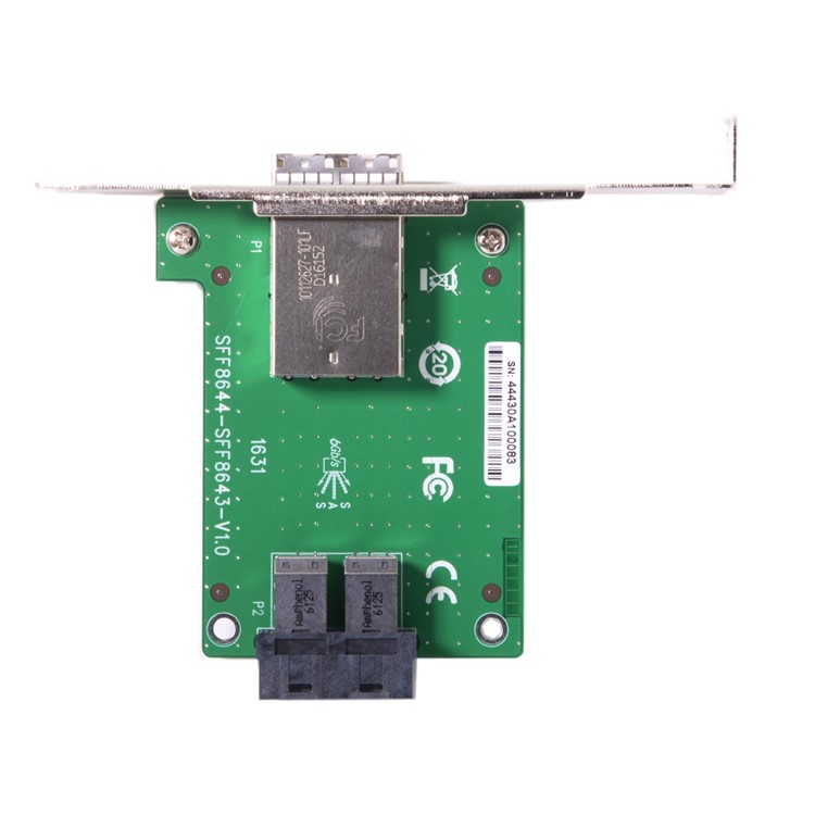 Dual Ports Mini SAS HD SFF-8644 to Internal SAS HD SFF-8643 PCBA Female Adapter with Low Profile Bracket-2