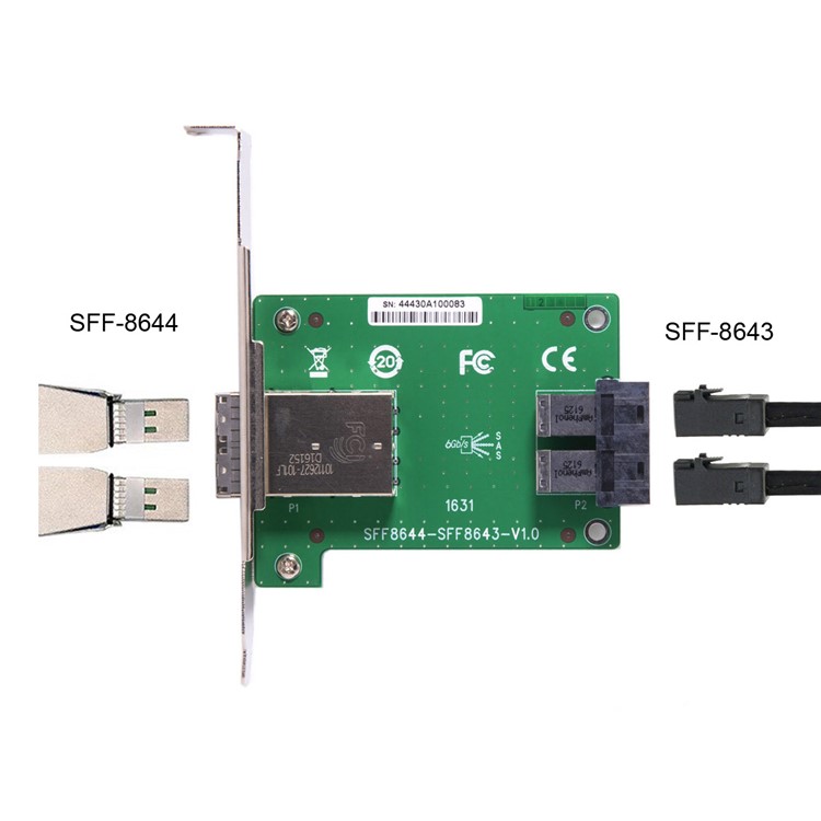 Dual Ports Mini SAS HD SFF-8644 to Internal SAS HD SFF-8643 PCBA Female Adapter with Low Profile Bracket-8