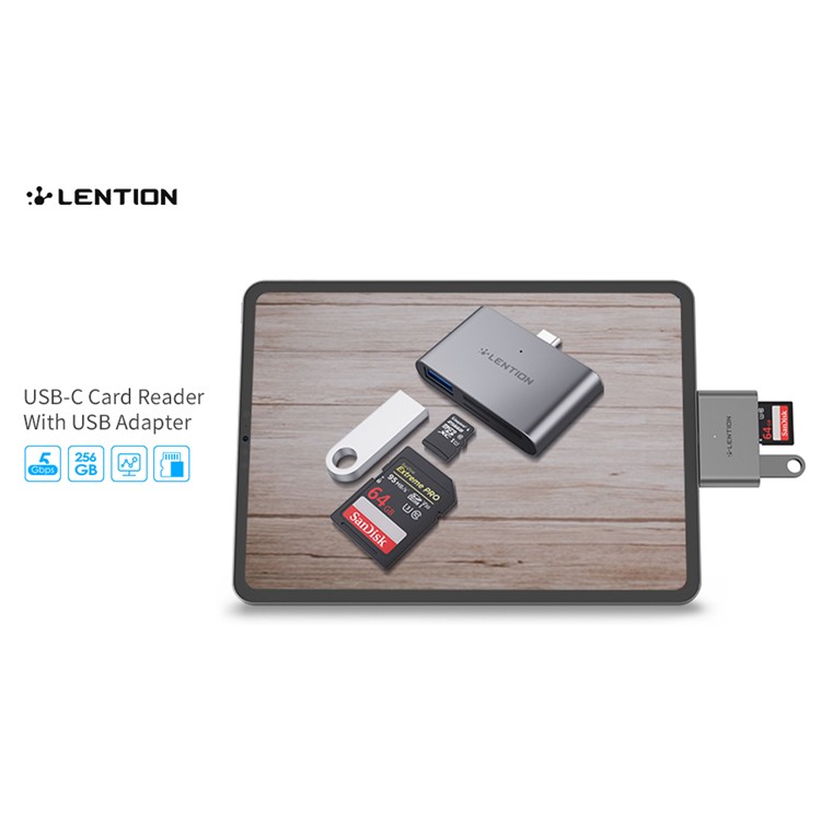LENTION CS15 USB-C to USB 3.0 SD/Micro SD Card Reader Converter-4