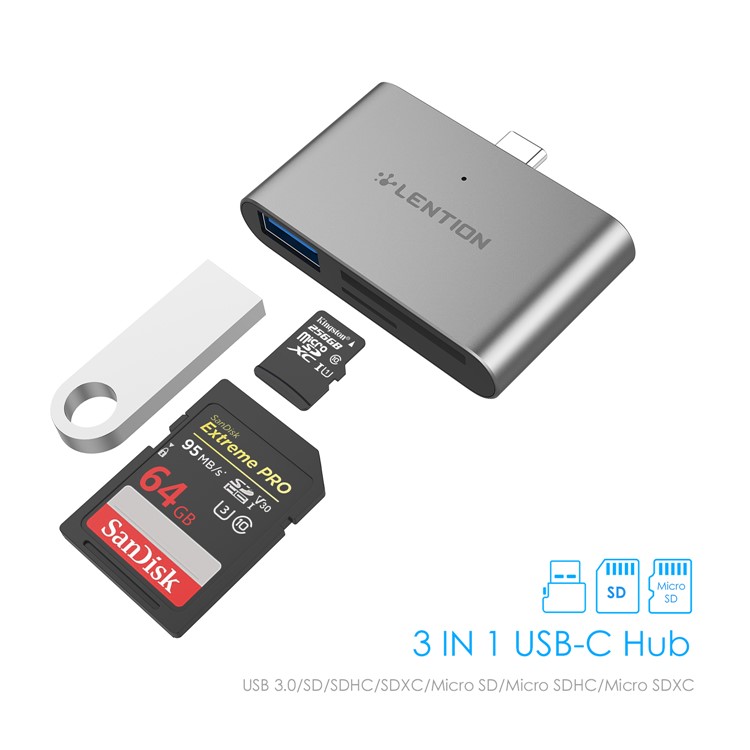 LENTION CS15 USB-C to USB 3.0 SD/Micro SD Card Reader Converter-6
