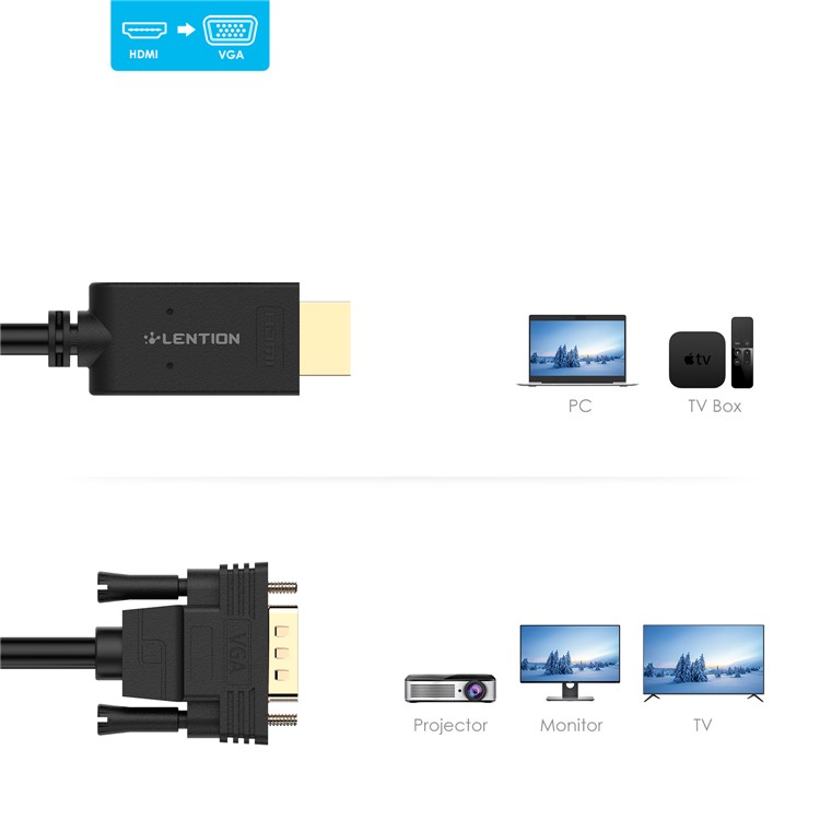 LENTION 1.8M HDMI to VGA Cable Gold-Plated Adapter 1080P Converter Cable-4