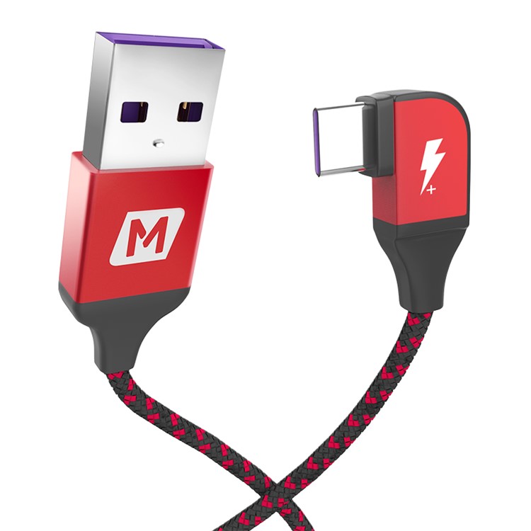 MOMAX 1.2m 5A L-shape Braided Data Cable Type-C to USB-A Charging Cord - Red-3