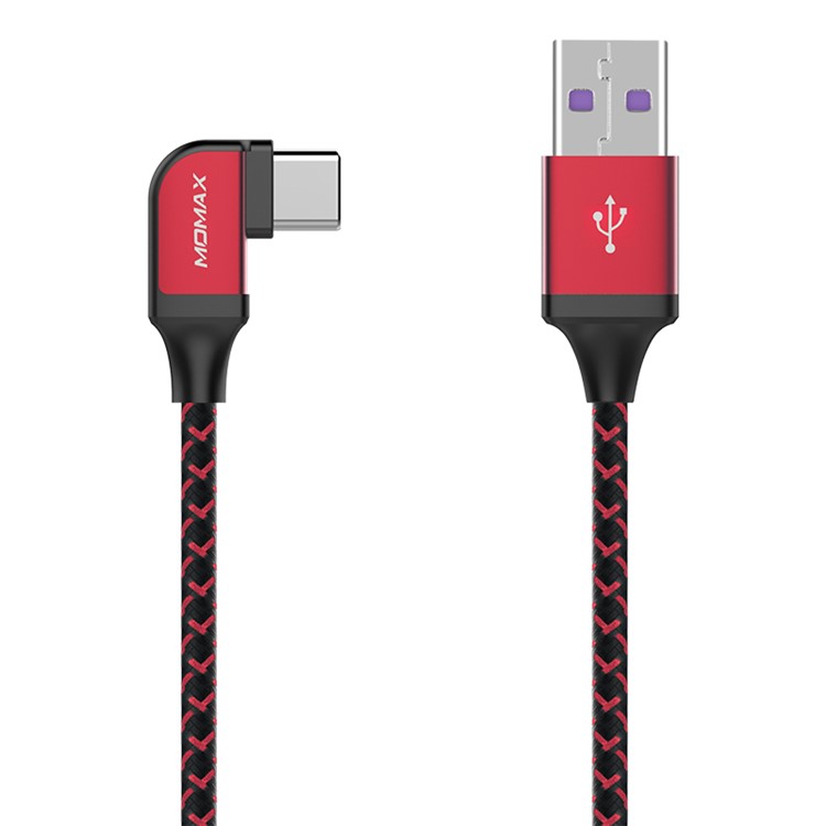 MOMAX 1.2m 5A L-shape Braided Data Cable Type-C to USB-A Charging Cord - Red-4