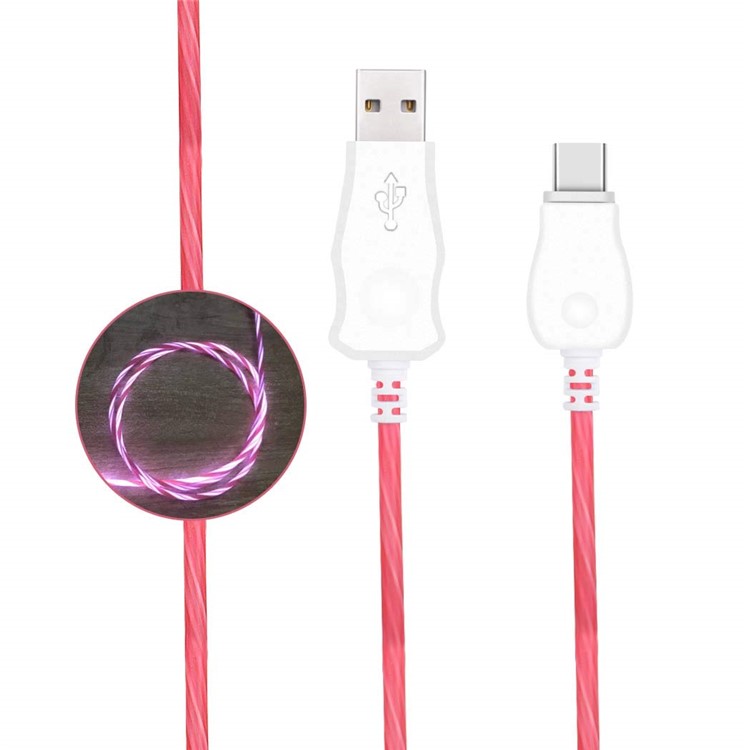 Luminous Horse Race Lamp 1M Type-C Charging Sync Cable for Huawei Samsung Xiaomi Etc. - Red-1