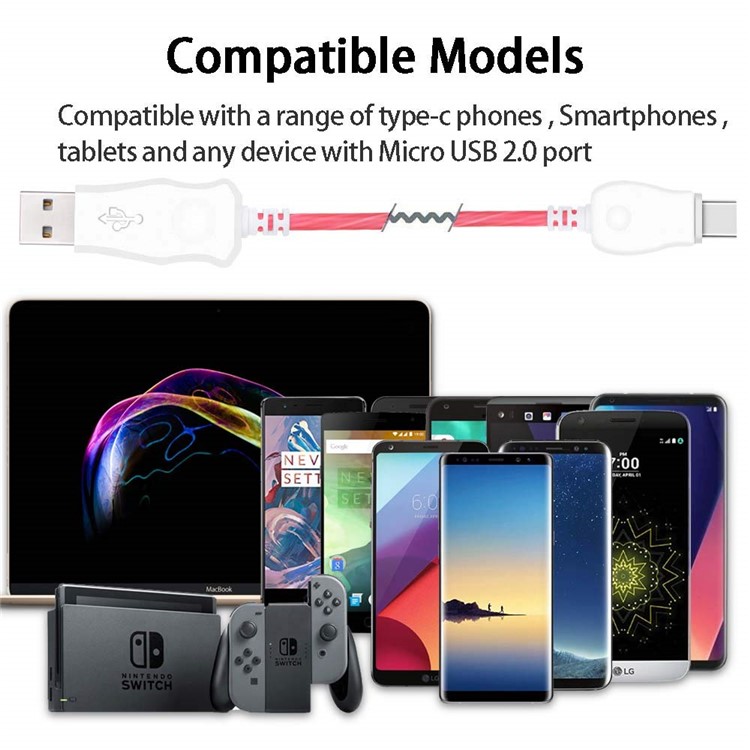 Lâmpada De Corrida De Cavalos Luminosa 1 M Tipo-c Cabo De Sincronização De Carregamento Para Huawei Samsung Xiaomi Etc. - Vermelho-5