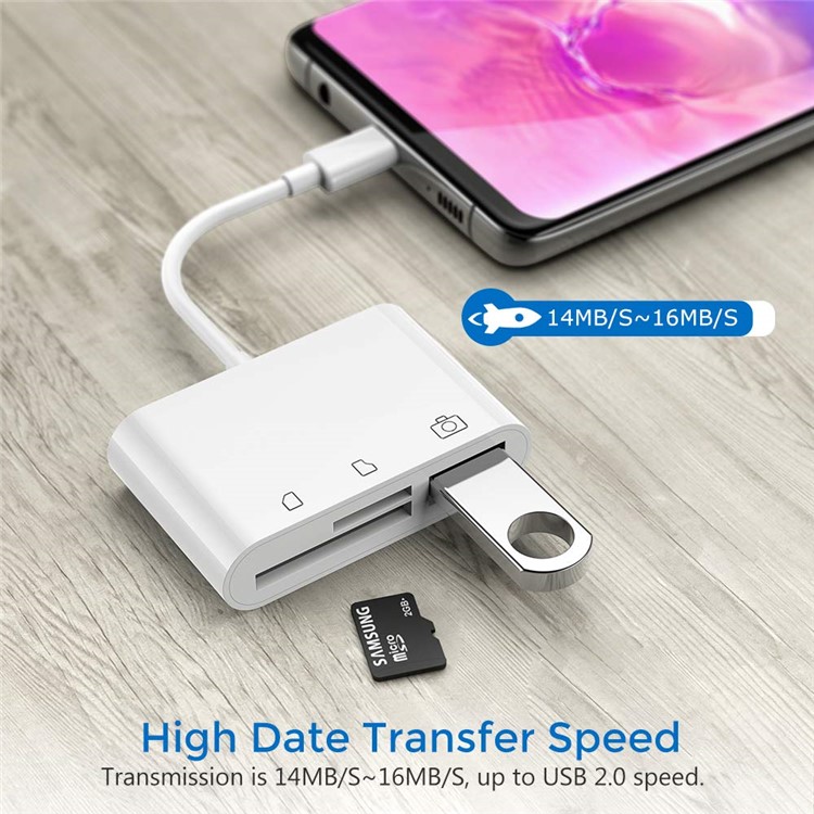 Leitor de Cartão Tipo c Para SD/TF Adaptador de Hub USB OTG-3