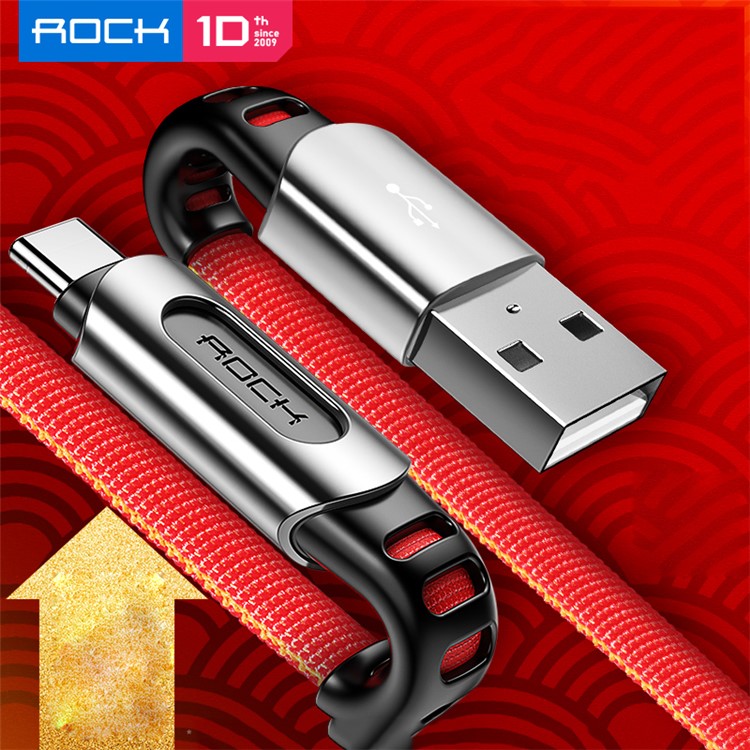 ROCK M8 Woven Pattern 1.0M Type-C USB Data Sync Charging Cable for Samsung Huawei - Red-2